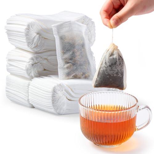 Diboniur 400 Pezzi Bustine Te Vuote in Tessuto Non Tessuto, Infusore per Tisane Usa e Getta, Filtro Te Infusione con Coulisse per Tè, Tè ai Fiori, Caffè, Spezie (7×9cm)