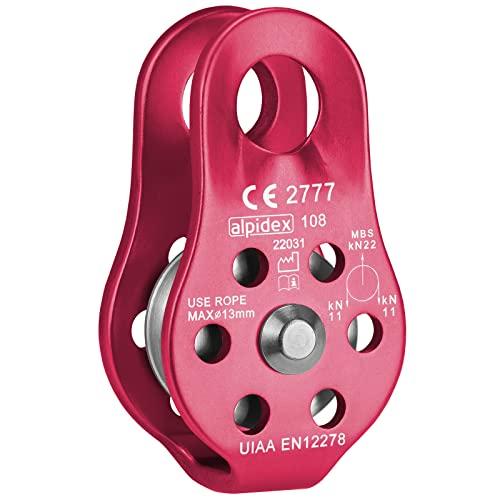 ALPIDEX Carrucola 22 KN | Carrucola Fissa | Bozzello per Carrucola | Standard EN12278 | Corde Fino 13 mm di Diametro | Paranco per Funi | Pulegge Paranco Fune, Colore:Rosso