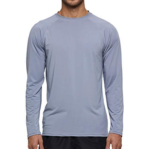Arcweg Rashguard Mare Surf Uomo Maniche Lunghe Protezione Solare UV UPF 50+ Asciugatura Veloce Maglia Anti UV Pescs Stile Sciolto Elastica Maglietta Piscina Grigio Chiaro 2XL(EU)