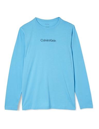 Calvin Klein Uomo T-Shirt Maniche Lunghe Crew Neck Scollo Rotondo, Blu (Ethereal Blue), L