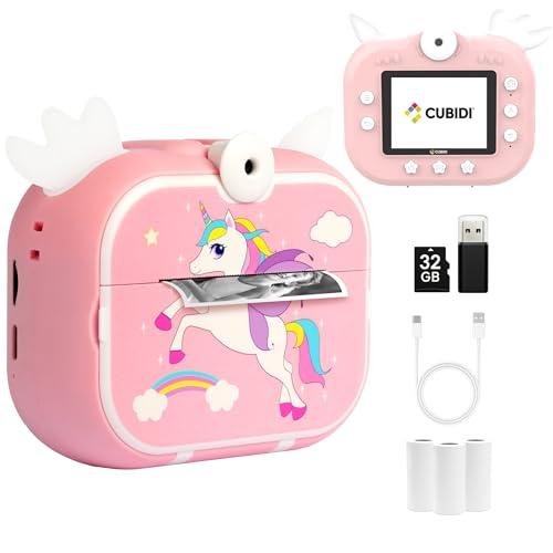 CUBIDI® Macchina Fotografica Bambini - Fotocamera Bambini con Carta da Stampa e Scheda memoria da 32 GB. Idea Regalo da 3+ Anni. Instant Kids Camera - Unicorno Rosa.