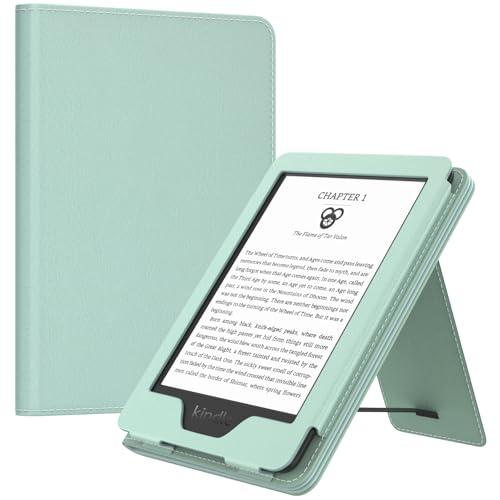 MoKo Custodia Compatibile con 6 Pollici Kindle 11a Generazione 2024/2022, Magnete Riattivazione e Standby, Con Supporto,Cinturino da Presa e Fessure da Tesserini per Kindle 2024 11a Gen, Verde Agave