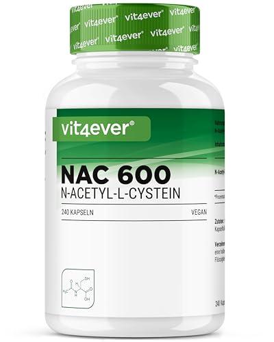 NAC - N-Acetil L-Cisteina 240capsule da 600 mg ciascuna - Fornitura per 8 mesi - Senza additivi - Vegano - Altamente dosato
