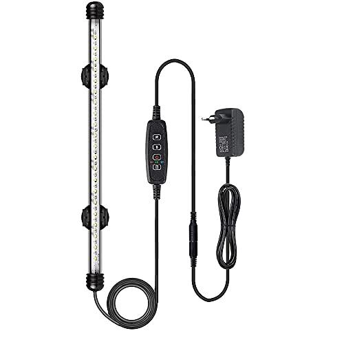 VARMHUS LED Acquario con Timer,Lampada Acquario con 3 modalità di luce dimmebili,10 livelli di luminosità,Luce Acquario Impermeabile,Aquarium Light per Piante Acquatiche(Blu+Bianco 37cm)