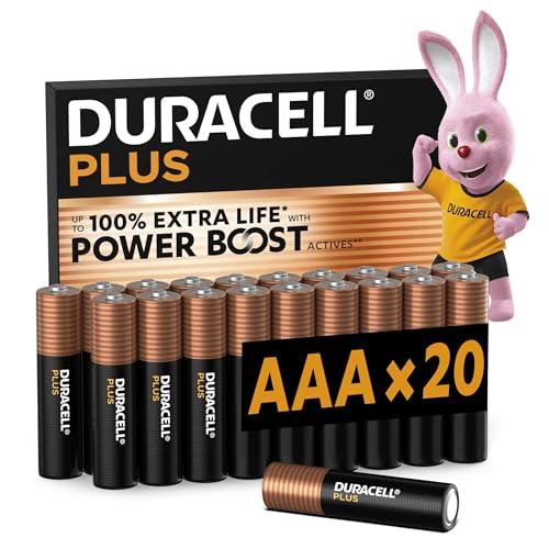 DURACELL Batterie Plus AAA (Confezione da 20) – Batterie Alcaline da 1,5 V – Fino al 100% di durata extra con Attivi POWER BOOST – Affidabilità per i dispositivi di utilizzo quotidiano – MN2400