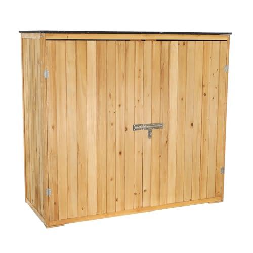 Wiltec Casetta porta attrezzi da giardino in legno color naturale, 136 x 127 x 58 cm, armadio da esterno a due ante, capanno per utensili e strumenti