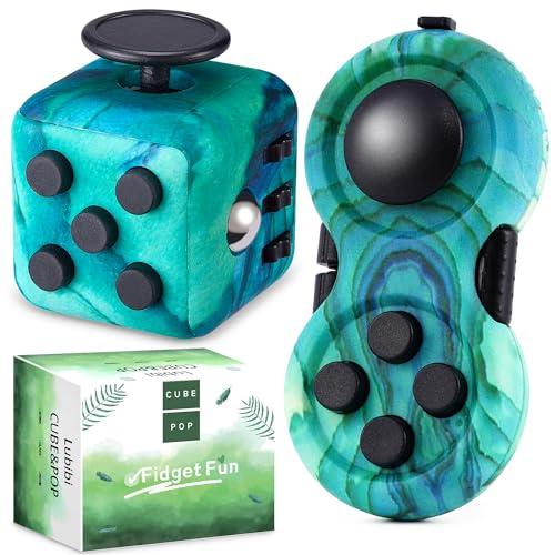 Lubibi 2Pcs Verde Fidget Toys Giocattolo, Cubo Antistress Ansia Relief Giocattoli con 6 Diverse funzioni, Fidget Pad, Giocattolo Sensoriale Giocattolo Antistress Giocattolo Regalo per Adulti e Bambini