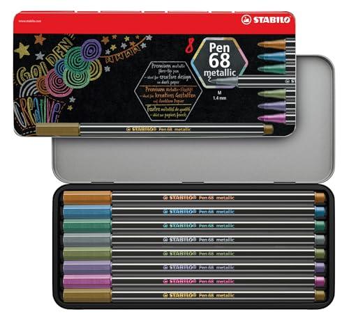 Pennarello Premium Metallizzato - STABILO Pen 68 metallic - Scatola in metallo da 8 - con 8 colori assortiti