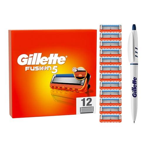 Gillette Fusion 5 Lamette Da Barba, 12 Ricambi Da 5 Lame, Delicatezza Insuperabile, Rasatura Scorrevole Con Striscia Lubrificante, Fino A 1 Mese Di Rasatura Con 1 Lametta, Penna Inclusa