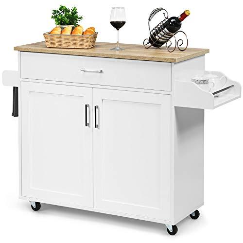 COSTWAY Carrello da Cucina con Ruote di Gomma, Scaffale per Microonde Carrello Servizio, Credenza Cucina Legno Moderno Elegante, 116 x 37 x 85 cm (Bianco)