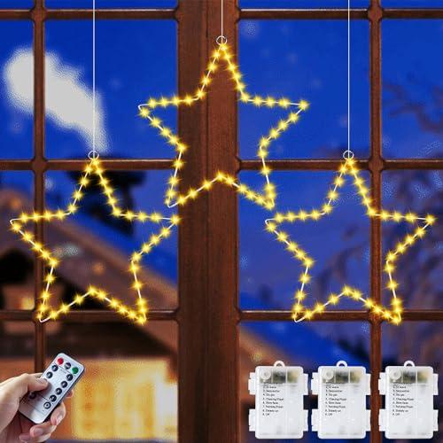 Luci Natale Esterno Batteria,【3 Pezzi】IP65 Stella di Natale Luminosa con Timer/Dimmer, 8 Modalità Stella Luminosa Natale da Esterno, 40LED Luci Natale Stelle per Esterno, Interno, Finestre, Poggiolo