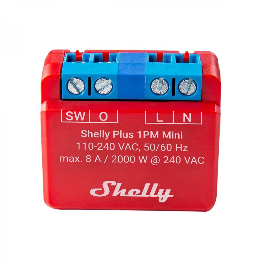Shelly Plus 1PM Mini Pack Singolo, Relè Wi-Fi e Bluetooth, automatizzazione di luci, interruttori, Piccoli elettrodomestici, Controllo consumi, Assistente vocale Google e Alexa, Rosso