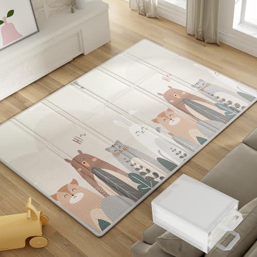 Lertantri Tappeto da Gioco Pieghevole, Impermeabile Tappetone Pieghevole per Bambini, 200x130 Neonati Reversibile e Non Tossico Tappeti Bambini Gioco con Borsa di Trasporto