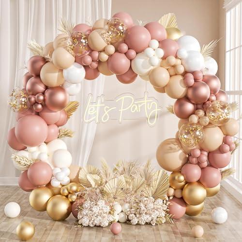 Kit Arco Di Palloncini Oro Rosa - 115pcs Palloncini Di Compleanno In Oro Rosa e Bianco per Compleanni, Matrimoni, Anniversari, Gender Reveal, Feste Di Baby Shower