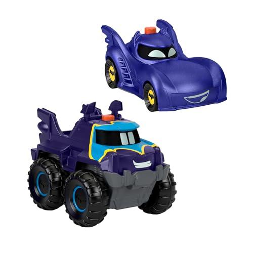 Fisher-Price DC Batwheels - Set da 2 macchinine luminose in scala 1:55, include Bam la Batmobile e Buff il Bat-Furgoncino, veicoli a pile con effetti luminosi, giocattolo per bambini, 3+ anni, HML25