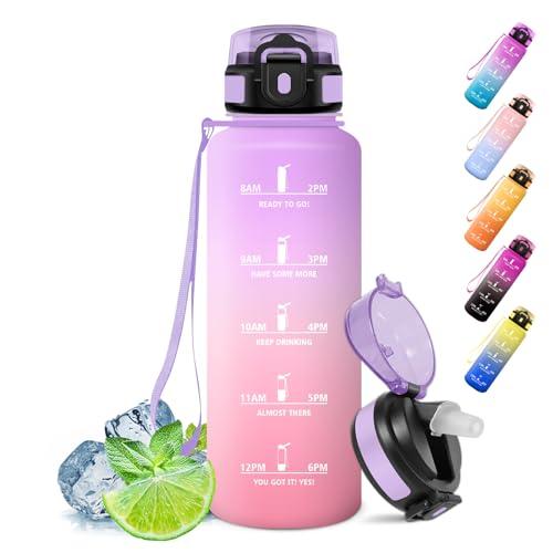 Motswedi Borraccia con Cannuccia, 1.5L senza BPA, Borraccia Palestra, a Prova di Perdite, con Filtro, Bottiglia Acqua per Palestra, Yoga, Sport, Viola Chiaro & Rosa Chiaro