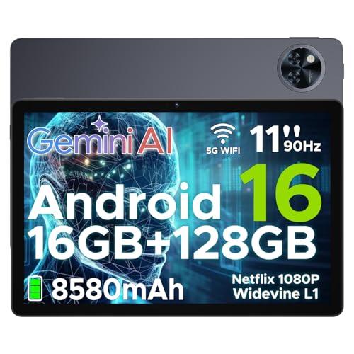 DOOGEE U11 Tablet Android 16, Tablet 11 Pollici, 16GB RAM + 128GB ROM/2TB TF, 8580Amh, 7.9mm Thin, T7200 Octa-core, 90Hz 13MP, Gemini AI, Support Face Unlock/GPS/Grigio