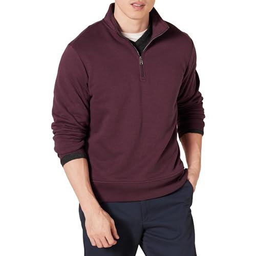 Amazon Essentials Felpa in Pile A Maniche Lunghe con Zip Corta Uomo, Bordeaux, M