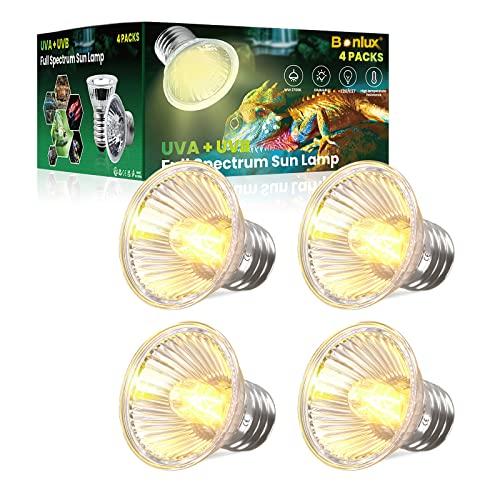 Bonlux Lampadina Riscaldante E27 50W Lampada LED Calore Tartaruga per Animali Pet 220-240V Lampadina UVA + UVB E27 per Rettili Acquario, Lampadine Habitat per Animali Domestici (4 pezzi)