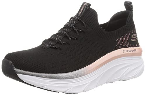 Skechers D'lux Walker - Let It Glow, Sneakers Donna, Nero (Black Knit Rose Gold Trim), 38.5 EU