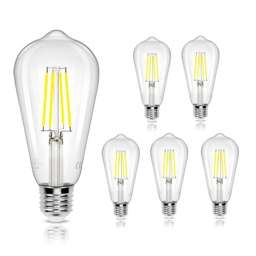 Aigostar Filamento Lampadine Led E27 Luce Fredda 6500K,8W Equivalenti a 69W,950Lm,ST64 Stile Vintage, Non Dimmerabile, Pacco da 5 Pezzi
