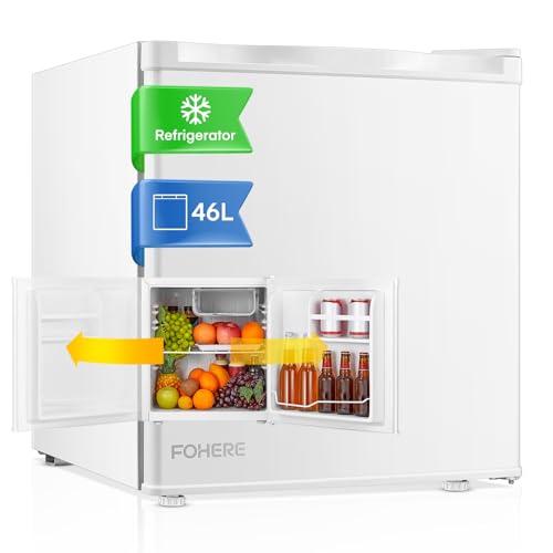 FOHERE Mini Frigo Bar 46L, Frigorifero Piccolo, Silenzioso, Temperatura Regolabile, Porta Reversibile, Ripiani Rimovibili, Per applicazioni in Hotel, Casa, Ufficio, B&B, Bianco