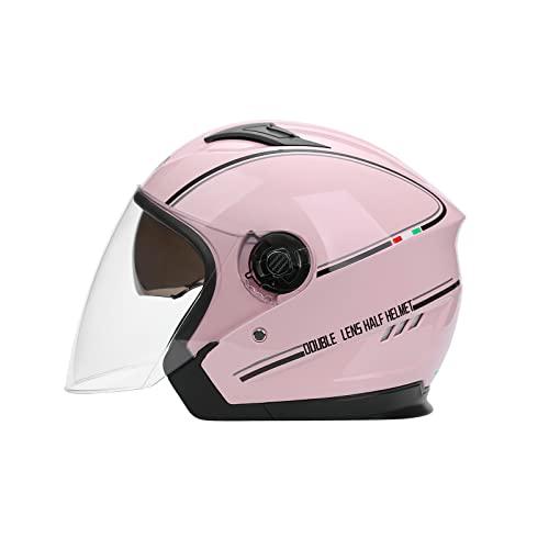 LIONCIANO Casco Semiaperto Adulto con Doppia Visiera, Casco Moto Demi-Jet Moto Cross Casco Scooter Caschi Motorino Vintage, Piloto Urbano Helm