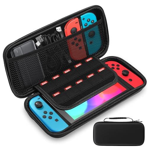 Lrocotanc Custodia rigida nera compatibile con Nintendo Switch e Switch OLED – Custodia Nintendo Switch – Custodia Switch – Custodia Nintendo Switch OLED – Con 10 slot per cartucce di gioco