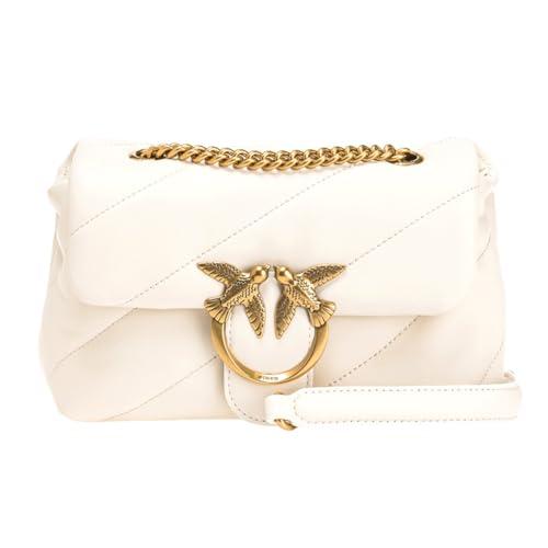 Pinko Love Mini Puff CL Sheep Nappa, Borsa Donna, Z14Q_Bianco Seta-Antique Gold, U