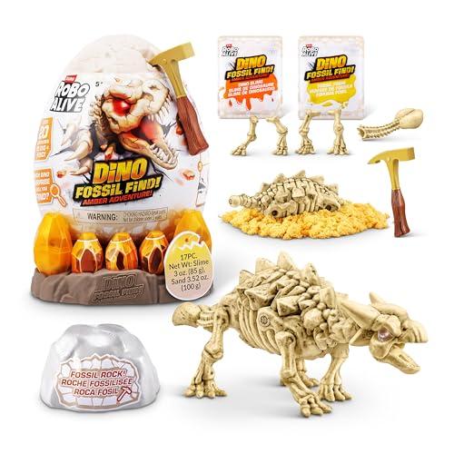 ROBO ALIVE Fossil Find Amber Adventure di ZURU, scatola da scoprire e dinosauro giocattolo per bambini (Ankylosaurus)