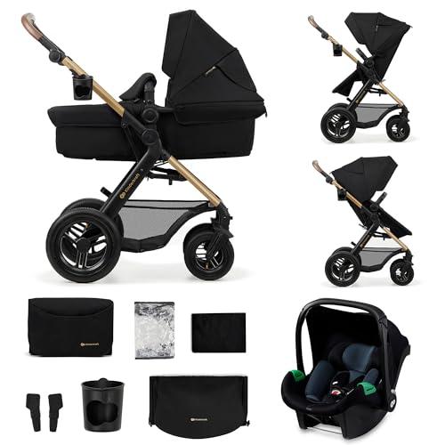 Kinderkraft MOOV2 Trio passeggino neonati 3 in 1 fino 26 kg, con Ovetto I-SIZE 40-75 cm, Carrozzina reversibile fronte mamma e strada, Schienale regolabile, Ruote gonfiabili, Nero