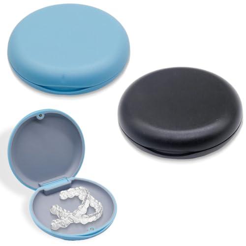 2 pezzi porta apparecchio denti,custodia per apparecchio dentale, contenitore per protesi dentarie, scatola apparecchio denti, scatola ortodontica, resistente e facile da pulire,nero e blu