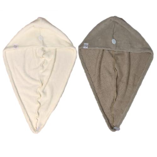 2 Pezzi Asciugamano per capelli in spugna di bambù - Assorbente e morbido - Asciugatura rapida - Turbante per capelli con chiusura a bottone - Produzione francese