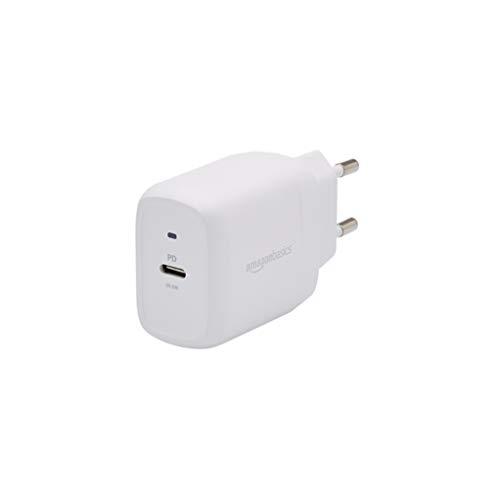Amazon Basics Caricatore da parete con 1 porta, USB C ,da 20 W, non-GaN, spina del europea, Bianco, 2.76 x 8.3 x 4.39 cm