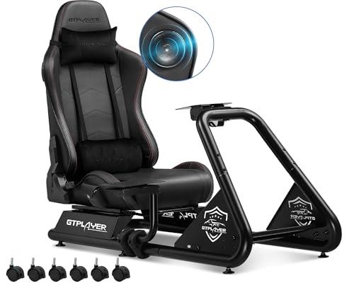 GTPLAYER Simulatore di Guida, Sedile di Simulazione per PC con Altoparlanti, Supporto per Volante e Pedaliera,Nero