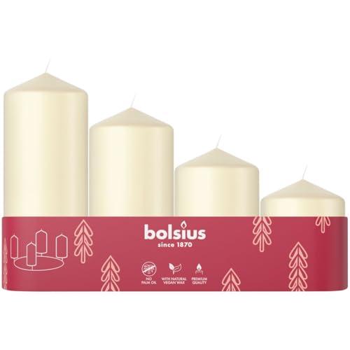 Bolsius Set di 4 candele lisce dell'Avvento - Diverse dimensioni 12-10-8-6 cm- Ø48mm - Decorative - Per la casa - A lunga durata - Non profumate - Con cera vegetale naturale - Senza olio di palma