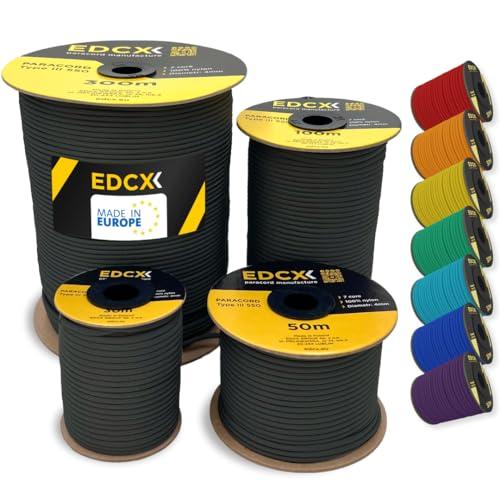 EdcX 4mm Nylon Paracord 550 50m (165 Piedi) - Tipo III, Corda 100% Nylon, Corda 7 Fili, Corda Nylon 4mm in Tinta Unita (Black, 50 m)