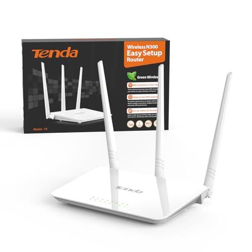 Tenda F3 N300 Router WiFi, Speed with 2.4GHz/300 Mbps, 3 LAN/WAN Porte, Antenne esterne 3 * 5dBi, Parental Control/Rete Ospiti/WISP Access Point Mode/Configurazione Semplice