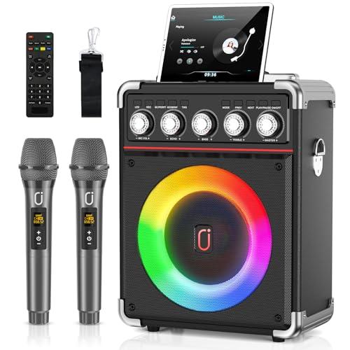 JYX Karaoke con 2 Microfoni, Karaoke Professionale Completo con 2 microfono karaoke, Cassa Karaoke Potatile PA Sistema e Luce LED & telecomando, Supporta Bluetooth/TF/USB/AUX/TWS