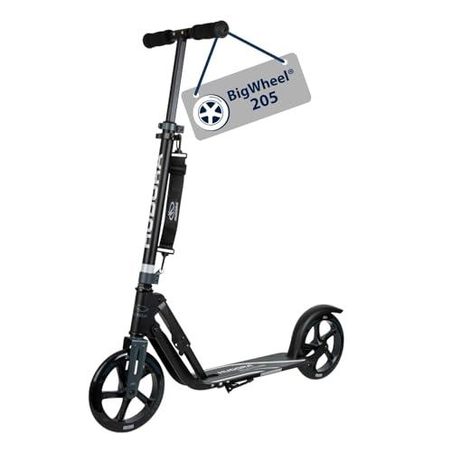 HUDORA Monopattino BigWheel 205, Monopattino in alluminio resistente, Monopattino pieghevole regolabile con cavalletto, Monopattino sportivo per bambini e adulti fino a 100 kg, nero/antracite