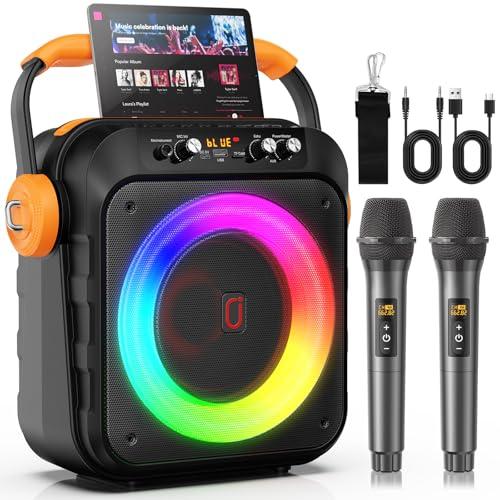 JYX Machine Karaoke avec 2 Micros Sans Fil, Enceinte Bluetooth Portable avec Effets Lumineux LED, Idée Cadeau pour Adultes et Enfants