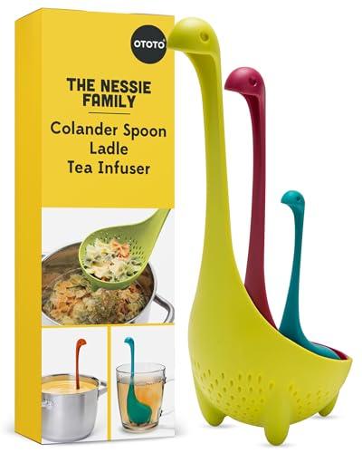 OTOTO Nessie Family - Mestolo Cucina Silicone, Lochness - Infusore per tè, mestolo per zuppa e colapasta, gadget da cucina divertenti, regali da cucina