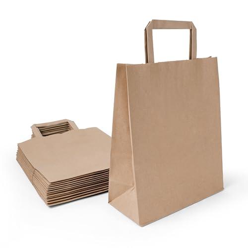 Inoverse 50 Sacchetti di Carta con Manici – 22x10x28 cm – Shopper in Carta Kraft Marrone, Buste Regalo Resistenti, Sacchetti per Negozi, Feste, Bomboniere ed Eventi