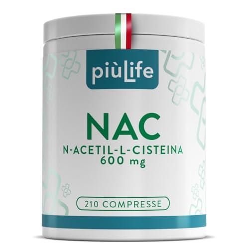 NAC n-acetil-cisteina 600mg 210 compresse PiùLife – n acetilcisteina 1 al giorno – NAC 600 Integratore Antiossidante, Sintesi del Glutatione, Proprietà Difese Immunitarie, Mucolitico Fluidificante