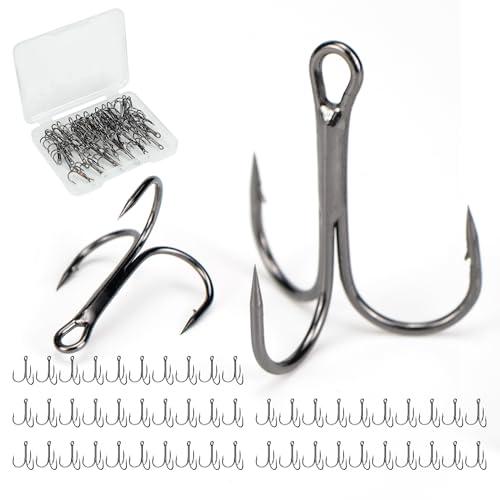 Piscorush Ami Tripli da Pesca, Ancorette da Pesca, Ami da Pesca in Acciaio ad Alto Tenore di Carbonio, Curvatura Classica Tonda, con Triplo Ardiglione