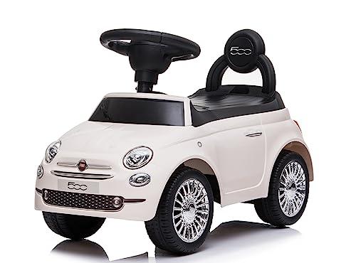 Primi Passi Macchinina Cavalcabile Fiat 500 per Bambini da 12 a 36 Mesi con Suoni e Clacson Sistema Antiribaltamento Vano Portaoggetti Schienale Gioco per Imparare a Camminare (Bianco)