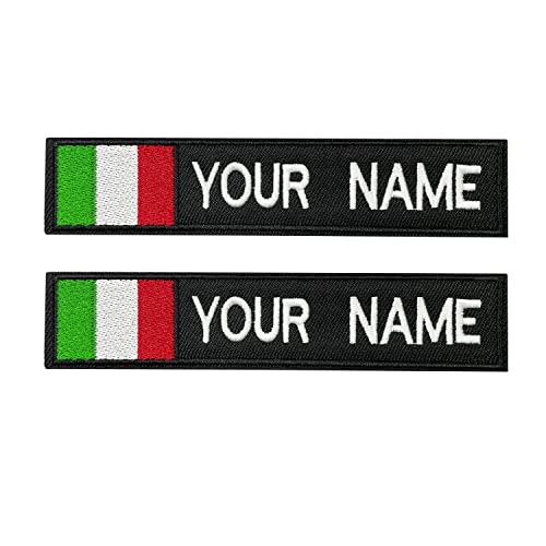 2pcs Nome personalizzabili patch con fissaggio gancio ， morale tattico personalizzato nastri di nome con bandiera italiana per cappelli taps borse zaini tattici militari (A-Black)