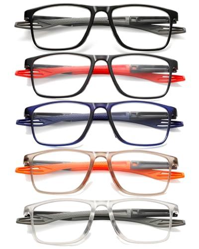 Hubeye 5 Paia Occhiali da lettura Sportivo da Uomo e Donna Lettore Ultraleggero Quadrato Confortevole Flessibile Occhiali Anti luce blu 1.50