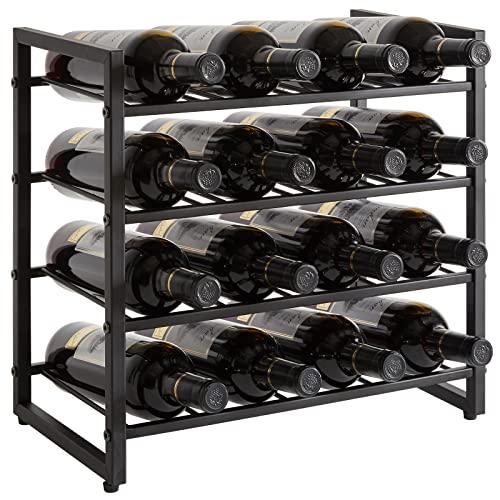 IBUYKE Portabottiglie per Vino, Cantinetta Vino in Metallo,Portabottiglie Autoportante,4 Ripiani 16 Bottiglie,Portabottiglie Vino Organizzatori per Bar, Soggiorno, Cucina,Nero TMJ903H