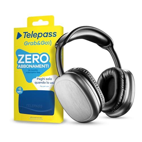 Telepass - Grab&Go + Cuffie Bluetooth Over Ear, Bundle Dispositivo Senza Canone Fisso, Modalità Pay-Per-Use con Costo Attivazione + Headphones Bluetooth Wireless, Archetto Regolabile e Ricarica Veloce